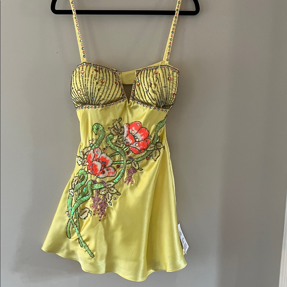 Yellow Floral Embellished Dress